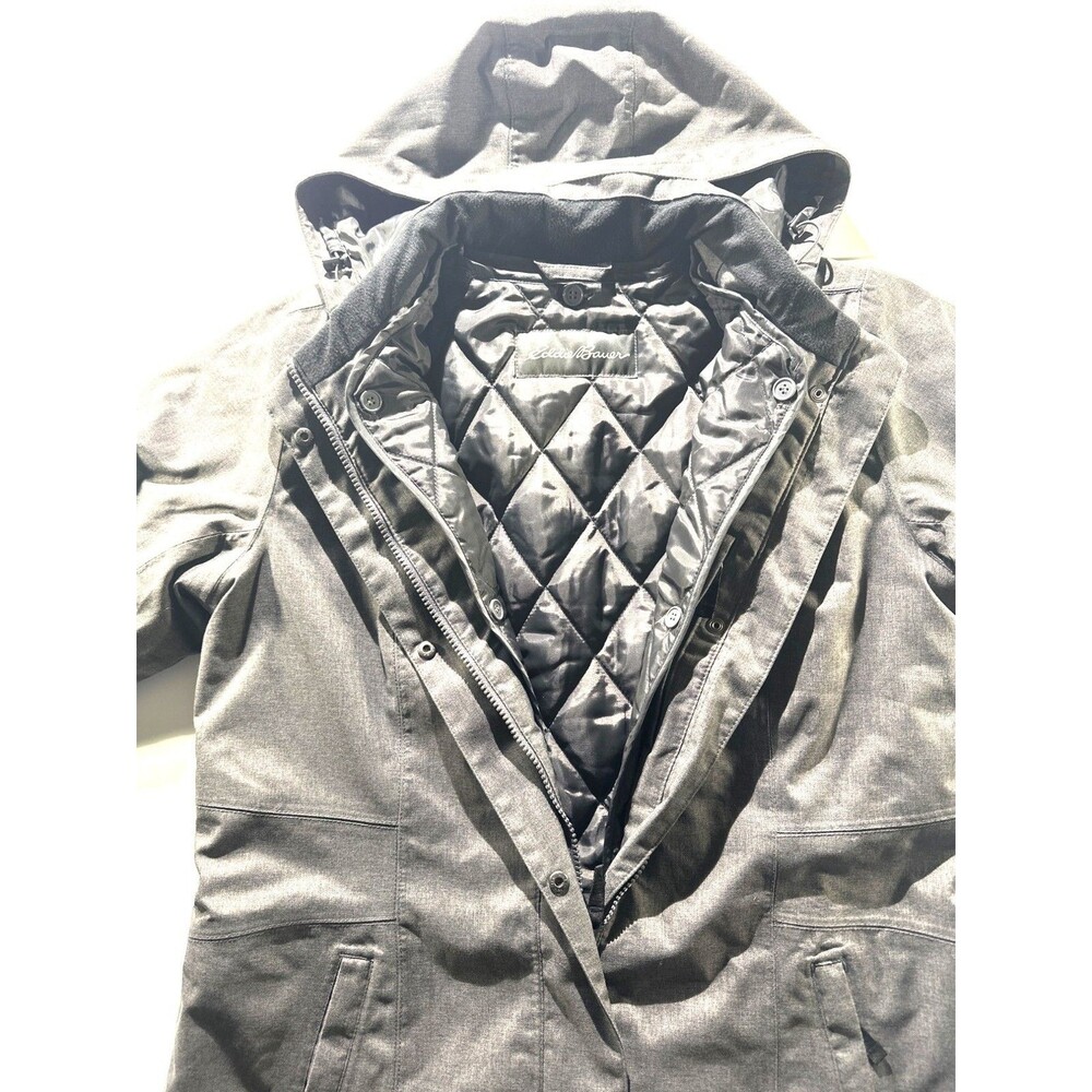 Eddie Bauer Womens Long Quilted Hooded Girl On The Go Jacket Gray Water-Resistan - Picture 5 of 14